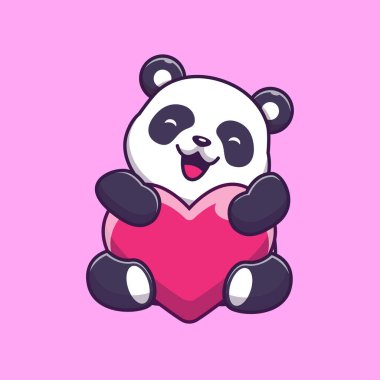 Cute Panda Holding Love Cartoon Vector Icon Illustration. Animal Nature Icon Concept Isolated Premium Vector. Flat Cartoon Style