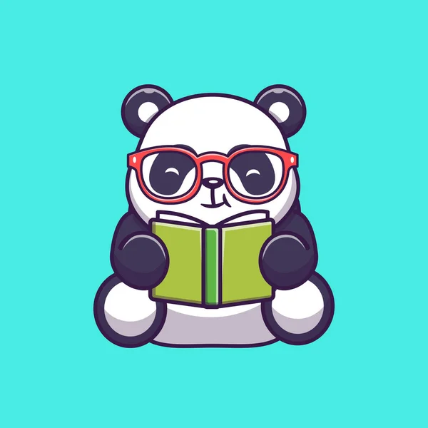 Cute Panda Reading Book Cartoon Vector Icon Illustration Animal Education — ストックベクタ