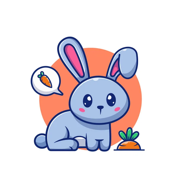 Cute Rabbit With Bubble Speech Carrot Cartoon Vector Icon Illustration. Animal Nature Icon Concept Isolated Premium Vector. Flat Cartoon Style