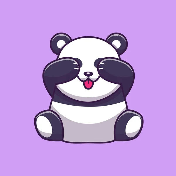 Cute Panda Closing Eyes Cartoon Vector Icon Illustration Animal Nature — ストックベクタ