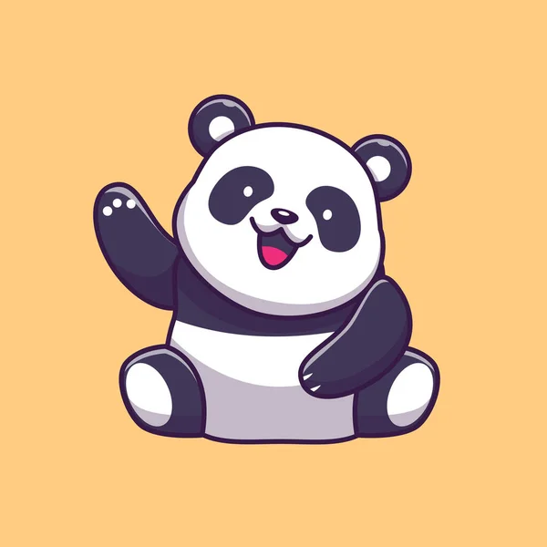 Cute Panda Waving Hand Cartoon Vector Icon Illustration Animal Nature — ストックベクタ