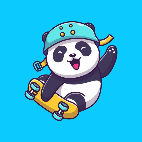 Roztomilá Panda Hraje Skateboard Cartoon Vector Icon Illustration Animal Sport — Stockový vektor