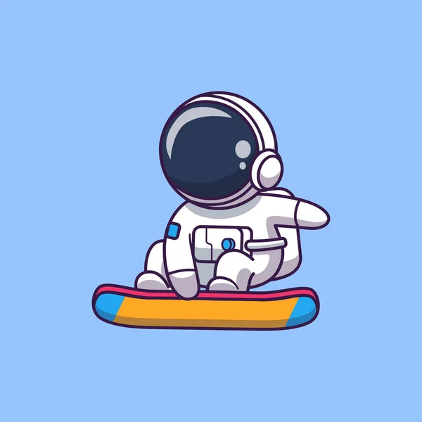 Cute Astronaut Surfing Space Cartoon Vector Icon Illustration Science Sport — 스톡 벡터
