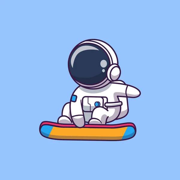 Cute Astronaut Surfing In Space Cartoon Vector Icon Illustration. Science Sport Icon Concept Isolated Premium Vector. Flat Cartoon Style