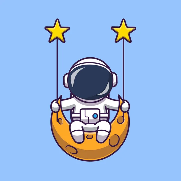 Cute Astronaut Swinging Moon Cartoon Vector Icon Illustration Science Technology — 스톡 벡터