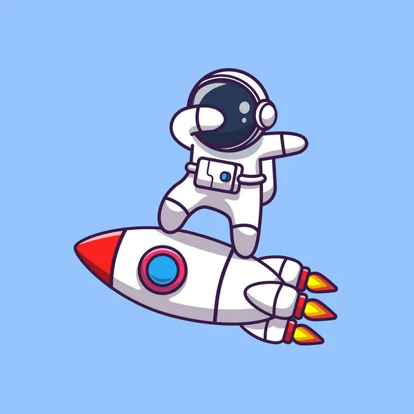 Cute Astronaut Dabbing On Rocket Cartoon Vector Icon Illustration. Science Technology Icon Concept Isolated Premium Vector. Flat Cartoon Style