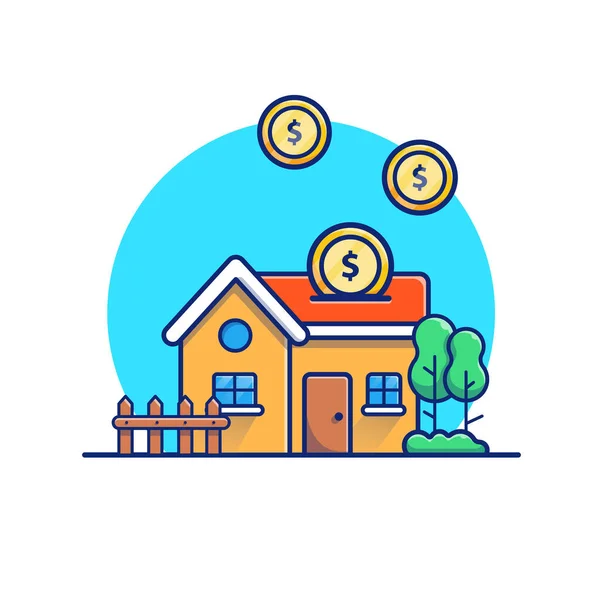 House Gold Coin Money Cartoon Vector Icon Illustration Building Finance — Wektor stockowy