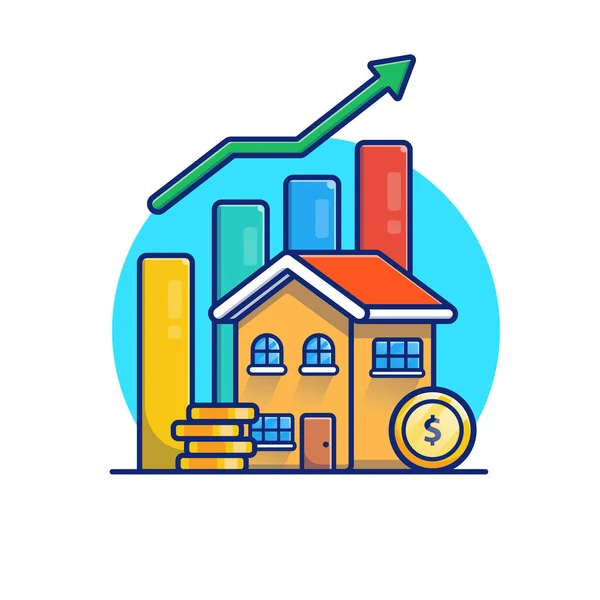 House Gold Coin Statistic Cartoon Vector Icon Illustration Building Finance — Wektor stockowy