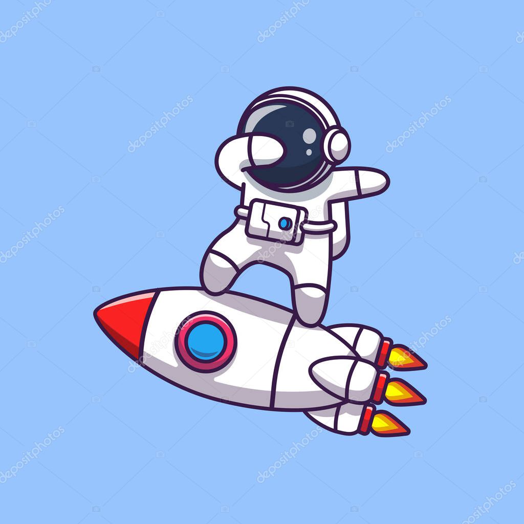 Cute Astronaut Dabbing On Rocket Cartoon Vector Icon Illustration. Science Technology Icon Concept Isolated Premium Vector. Flat Cartoon Style