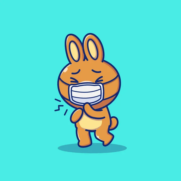 Cute Rabbit Wearing Medical Mask Cartoon Vector Icon Illustration Animal — 图库矢量图片