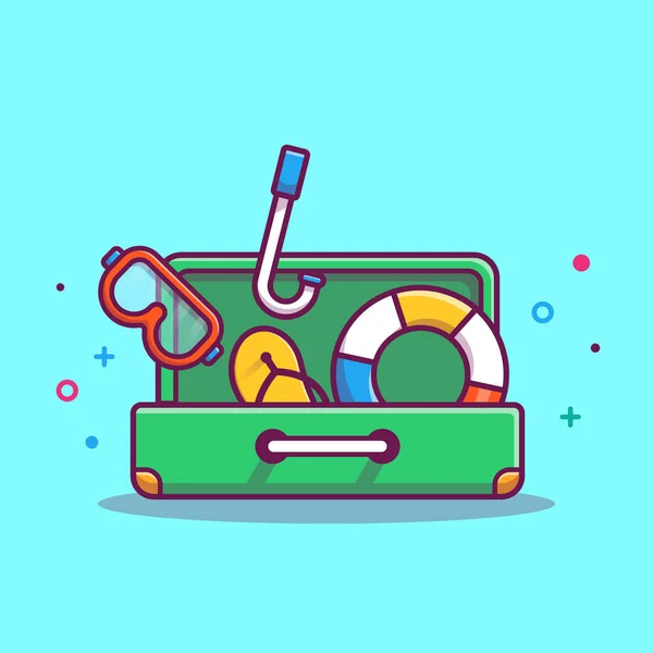 Suitcase Snorkling Equipment Cartoon Vector Icon Illustration Outdoor Holiday Icon — 스톡 벡터