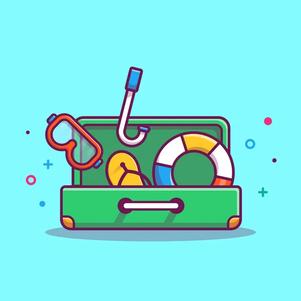 Suitcase Snorkling Equipment Cartoon Vector Icon Illustration Outdoor Holiday Icon - Stok Vektor