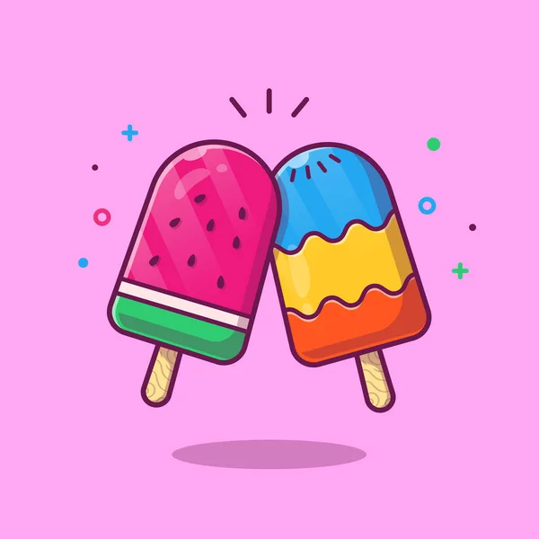 Watermelon Popsicle Cartoon Vector Icon Illustration Food Holiday Icon Concept — Stock vektor