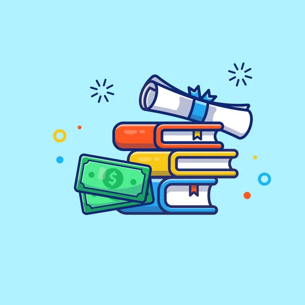 Scholarship Certificate Money Book Cartoon Vector Icon Illustration Education Financial — Stok Vektör