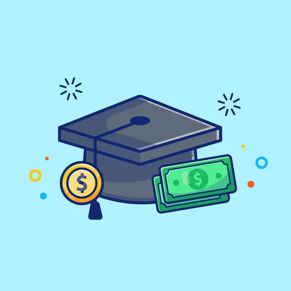 Scholarship Graduation Cap Money Cartoon Vector Icon Illustration Education Financial — Stok Vektör