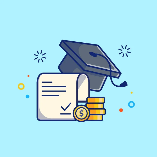 Scholarship Graduation Cap Certificate Coin Cartoon Vector Icon Illustration Education — Stockvektor