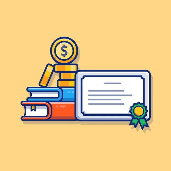 Scholarship Book Certificate Coin Cartoon Vector Icon Illustration Education Financial — Image vectorielle