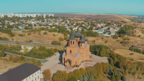 Church of the Archangel Michael with sea views - Aerial View Mariupol — стокове відео