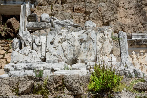 Magnifiquement Beau Amphithéâtre Décorations Sculptées Marbre Perge Ancient City Amphitheatre — Photo