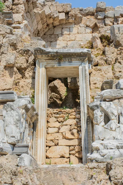 Prachtig Mooi Amfitheater Marmeren Gesneden Decoraties Perge Ancient City Amfitheater — Stockfoto