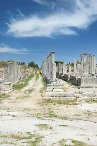 Antica Città Perge Vicino Antalya Turchia Strada Colonne Rovine Ritiene — Foto Stock