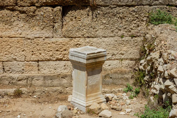 Antichi Pilastri Romani Del Teatro Muro Pietra Aspendos Antalya — Foto Stock