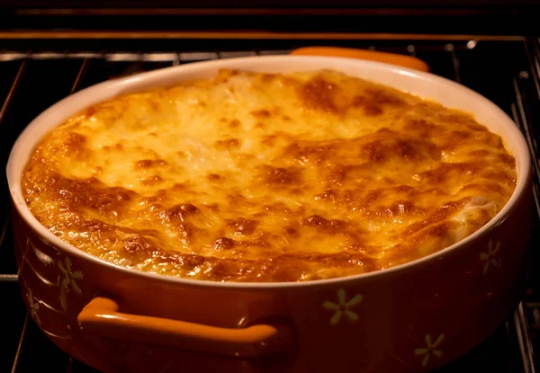 Food Photography Italian Homemade Lasagna Oven Front View Selective Focus — Stock Photo, Image