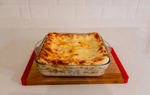 Traditional Italian Style Lasagna Minced Meat Melted Cheese Baked Square — Stock Photo, Image