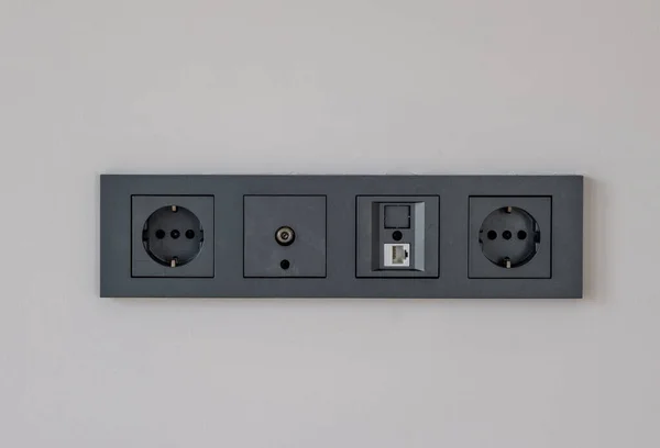 Wall Outlet Different Sockets Multi Panel Internet Radio Adapter Socket — Stock Photo, Image