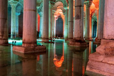 Yerebatan Saray - Basilica Cistern in Istanbul. it is one of favorite tourist attraction in Istanbul. Noise and grain include.  clipart