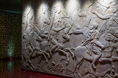 26 Mart 2021, Cricova Moldova, Avrupa 'nın en büyük şarap mahzenlerinden birinde iç dekorasyon temalı. Geçmişi. Ülkenin en önemli eğlencesi..