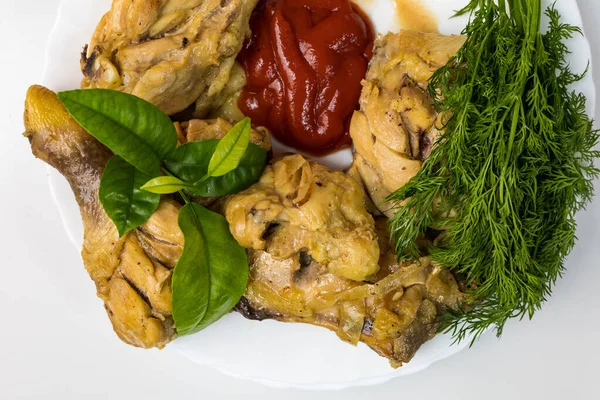 Oven Gebakken Kippenpoten Thuis Aan Het Koken Culinaire Achtergrond Met — Stockfoto