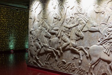 26 Mart 2021, Cricova Moldova, Avrupa 'nın en büyük şarap mahzenlerinden birinde iç dekorasyon temalı. Geçmişi. Ülkenin en önemli eğlencesi..