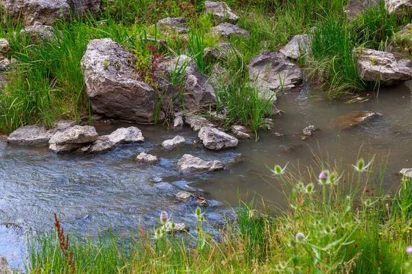 Dağ Nehri Vadideki Taşlı Akarsu Metin Veya Harf Için Kopyalama — Stok fotoğraf