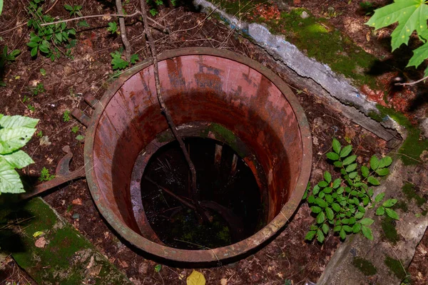 Flooded disguised secret military bunker. Abandoned bomb shelter. Background