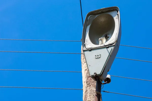 Palo Con Illuminazione Lanterna Sfondo Con Spazio Copia Testo Iscrizioni — Foto Stock