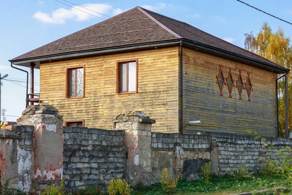 Traditionelles Rustikales Blockhaus Hintergrund Mit Kopierraum Für Text Oder Schriftzug — Stockfoto