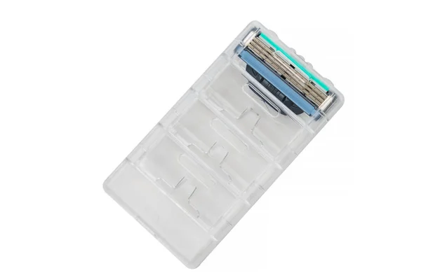 Cassette Repuesto Con Cuchillas Afeitar Sobre Fondo Blanco Aislado Afeitado — Foto de Stock