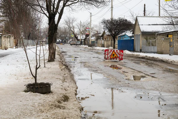 Février 2021 Balti Beltsy Moldavie Travaux Réparation Routière Dans Environnement — Photo