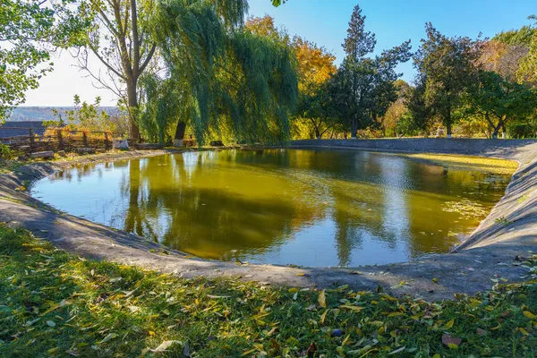 Preserved Old Pond Countryside Artificial Nature Background Copy Space Text — Stock Photo, Image