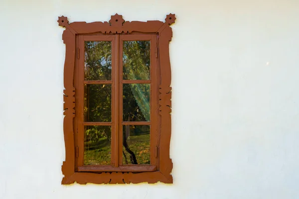 Ancienne Fenêtre Rétro Vintage Authentique Bois Une Maison Rustique Moldove — Photo