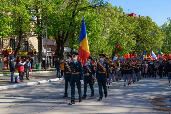 Emberek Ünnepélyes Felvonuláson Győzelmi Parádé Második Világháború Emlékére 2021 Május — Stock Fotó