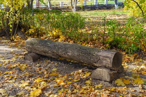 Banc Parc Poutres Bois Reste Voyage Pour Touriste Fond Automne — Photo