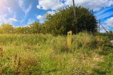 Eyaletlerin eski sınırındaki bir arazide bir sütun. Metin veya yazıtlar için kopyalama alanı olan arkaplan.
