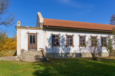 Köyün eski mimarisi. Bina ya da ev. Arkaplan