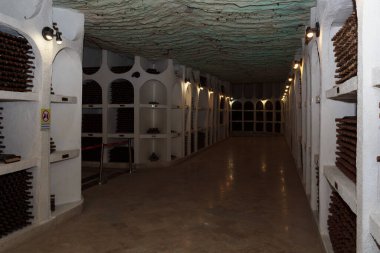 26 Mart 2021, Cricova Moldova, Avrupa 'nın en büyük şarap mahzenlerinden birinde şarap. Geçmişi. Ülkenin en büyük ilgi odağı. Hoş geldiniz.