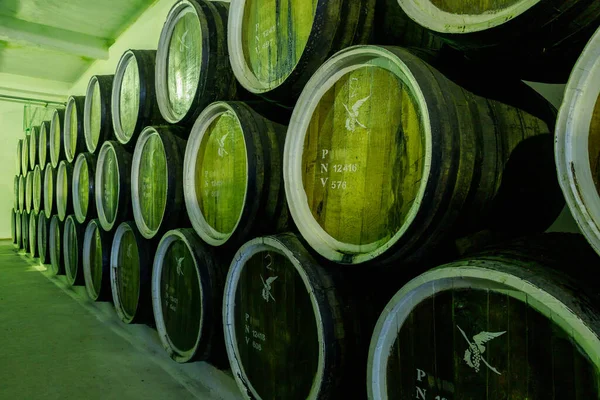 Dark Cellar Barrels Aging Luxury Alcohol Illustrative Editorial October 2021 — Stock Photo, Image