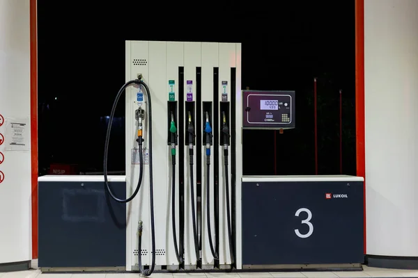 Дизельні Бензинові Помпи Газова Станція Транспорту Тло Копіювальним Простором Тексту — стокове фото