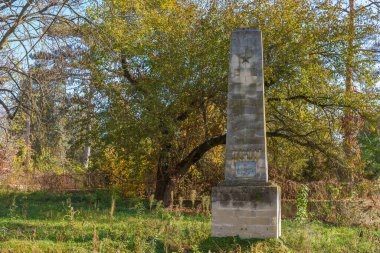 Stella, İkinci Dünya Savaşı kurbanlarının anısına. Metin veya yazıtlar için kopyalama alanı olan bir arkaplan. İllüstrasyon başyazısı. 20 Ekim 2021 malikânesi Balioz, Ivancha köyü, Moldova.