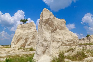 Vahşi doğadaki kireçtaşı dağı. Doğal taşla kaplı güzel bir manzara. Antik Sarmatya Denizi 'nin dibinde.